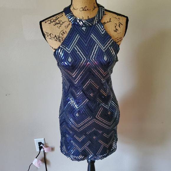 Crystal Doll Dresses & Skirts - Crystal Doll Blue Sequin Sleeveless Mini Dress